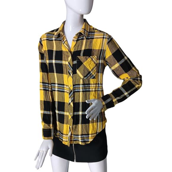 Arizona Jean Co. Flannel Shirt Size Small Yellow and Black Plaid Long Sleeve - Picture 3 of 10